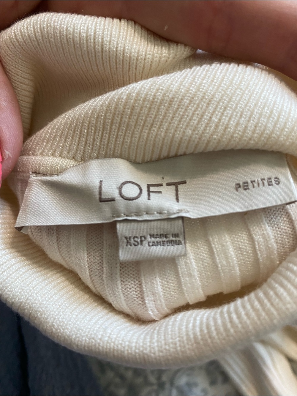 LOFT Petite Cream Ribbed Turtleneck Sweater